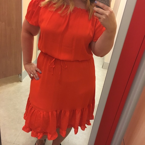 MOSSIMO Orange-Red Off Shoulder Tie Waist Midi - Picture 2 of 8